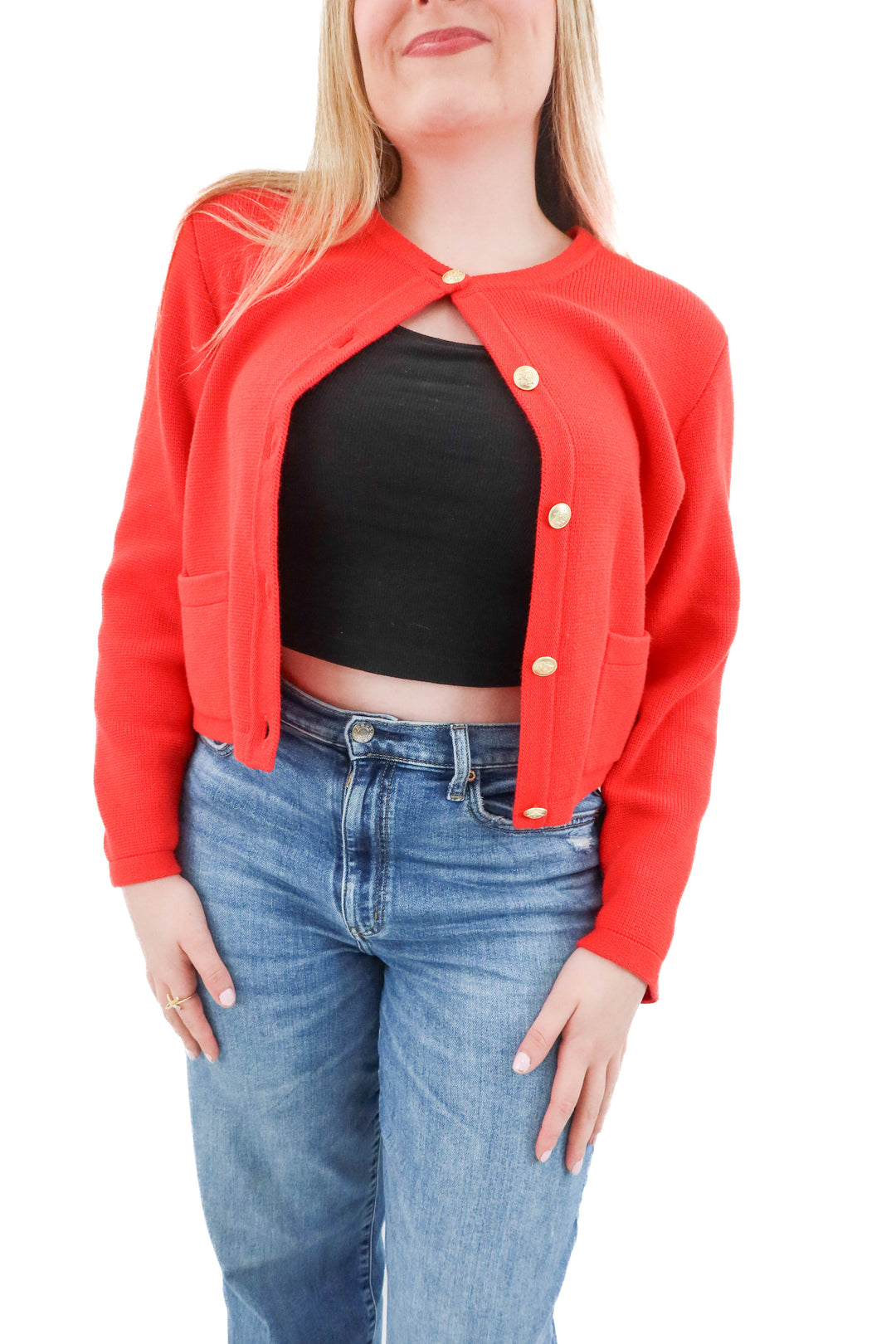 jcrew red cardigan (l; retail $148)