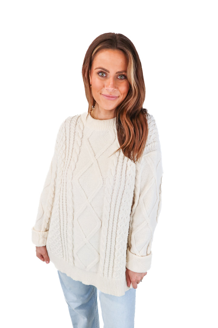 aelfric eden ivory cable knit sweater (m; retail $69.95)