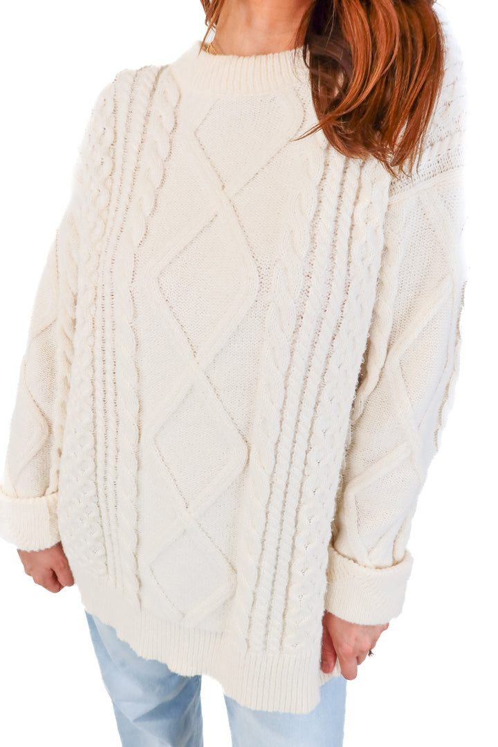 aelfric eden ivory cable knit sweater (m; retail $69.95)