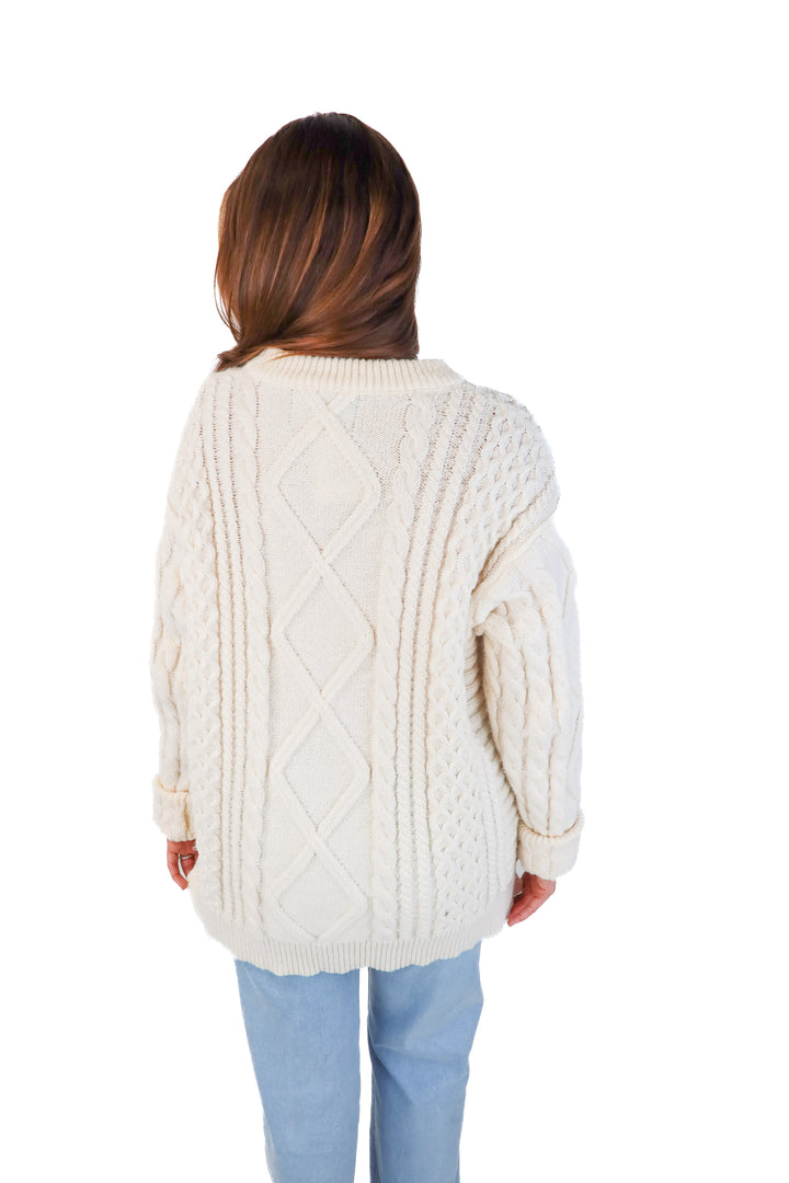 aelfric eden ivory cable knit sweater (m; retail $69.95)