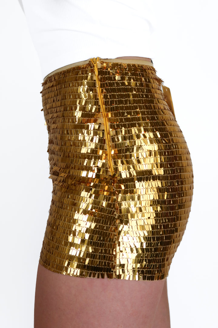 blue b gold sequin shorts (s)