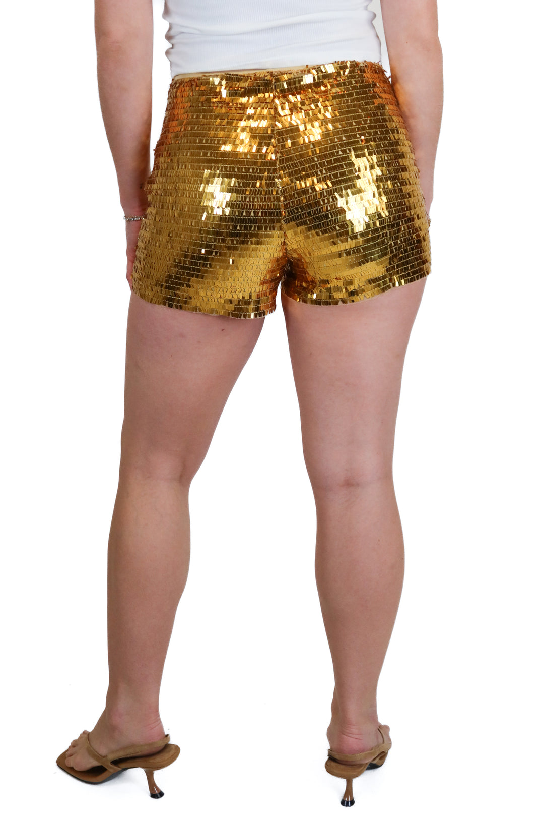 blue b gold sequin shorts (s)