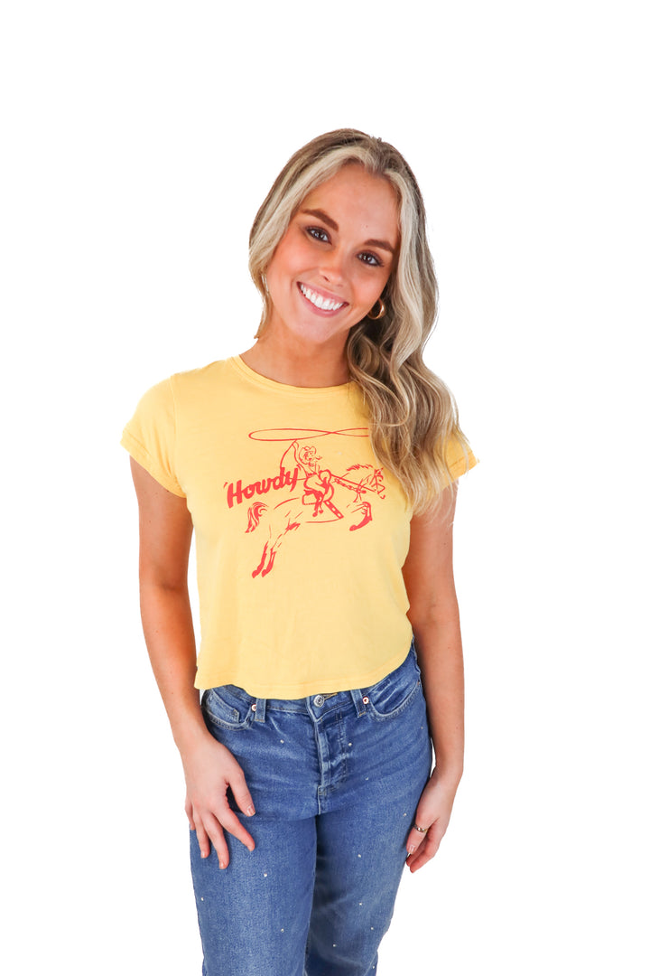 vrg grl yellow howdy t-shirt (M; retails $63)*
