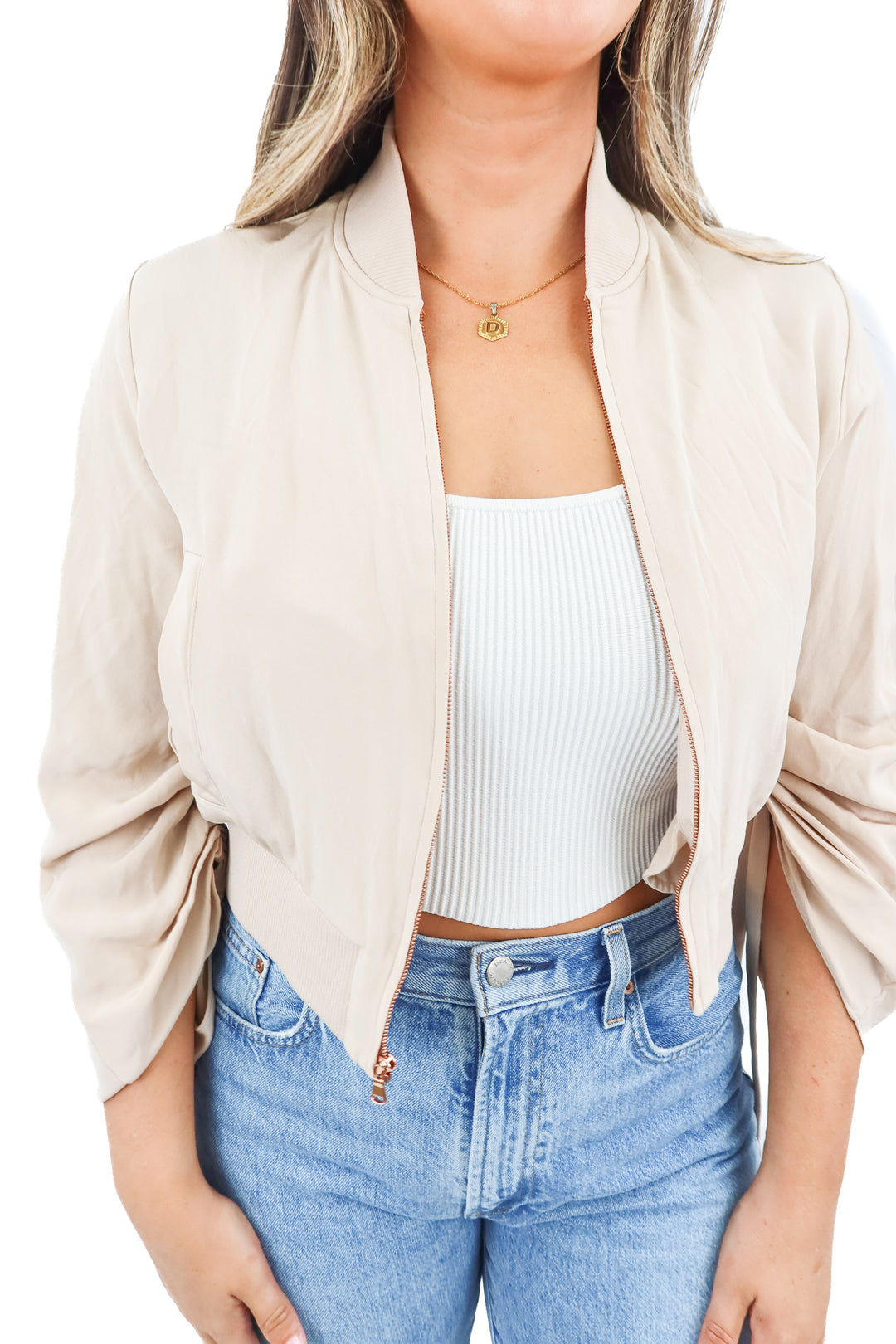 tibi blush bomber jacket (s; retail $115)