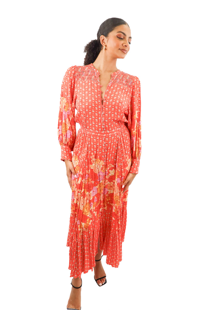 spell orange floral maxi dress (m; retail $298)