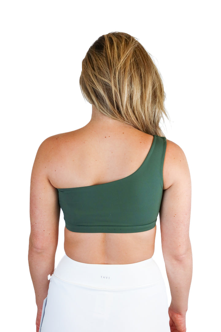 Acta dark green one shoulder sports bra NWT (S; retail $34)