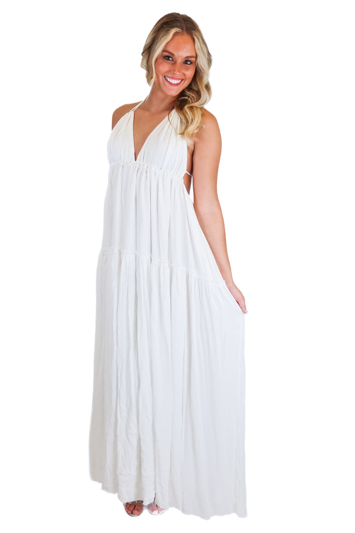 pink lily white maxi halter dress (s) NWT