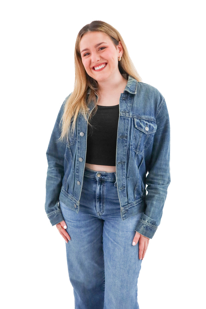 j.crew medium wash denim jacket (m; retail $150)
