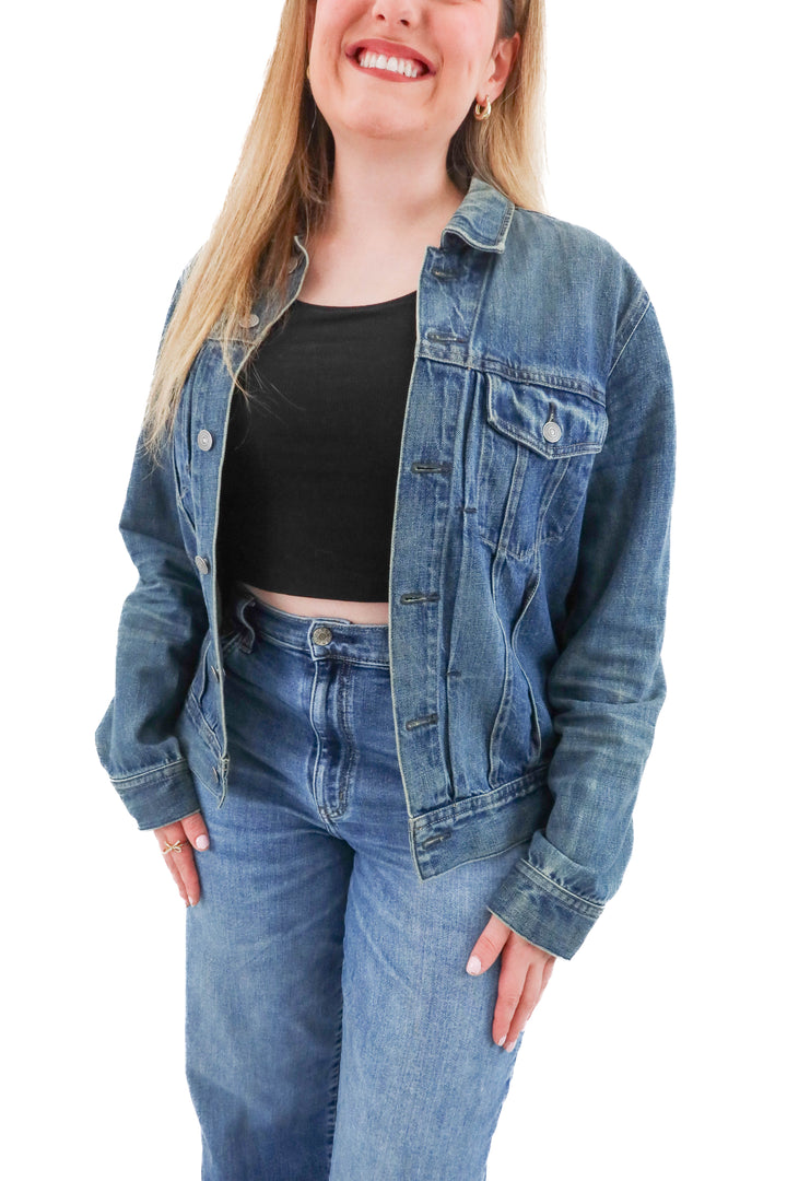 j.crew medium wash denim jacket (m; retail $150)