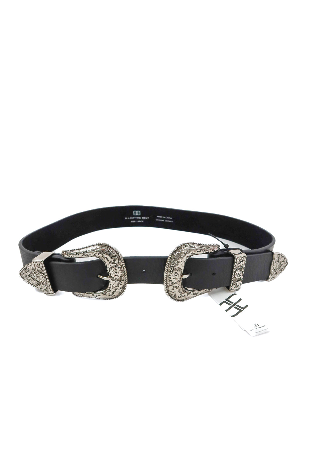 b-low the belt black/silver double buckle belt NWT (L)