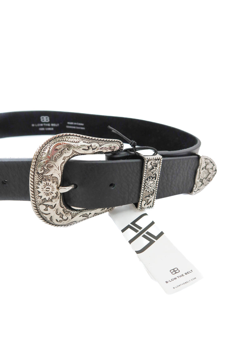 b-low the belt black/silver double buckle belt NWT (L)