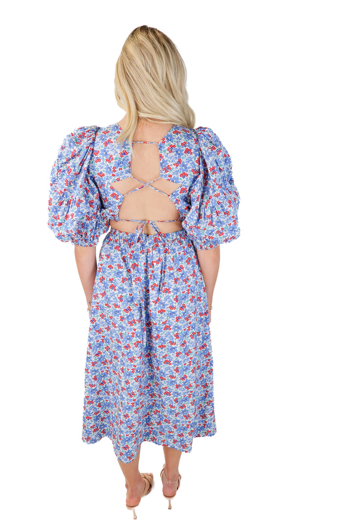 SEA New York blue/red backless maxi dress (xs; retail $395)