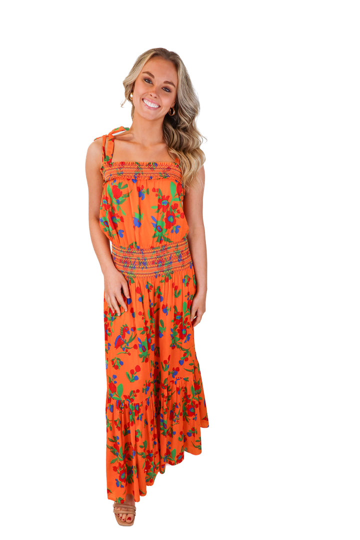 SOLD: tory burch orange floral maxi dress (s)