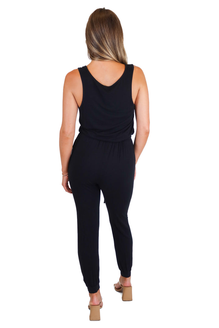 pink lily black jumpsuit (s)
