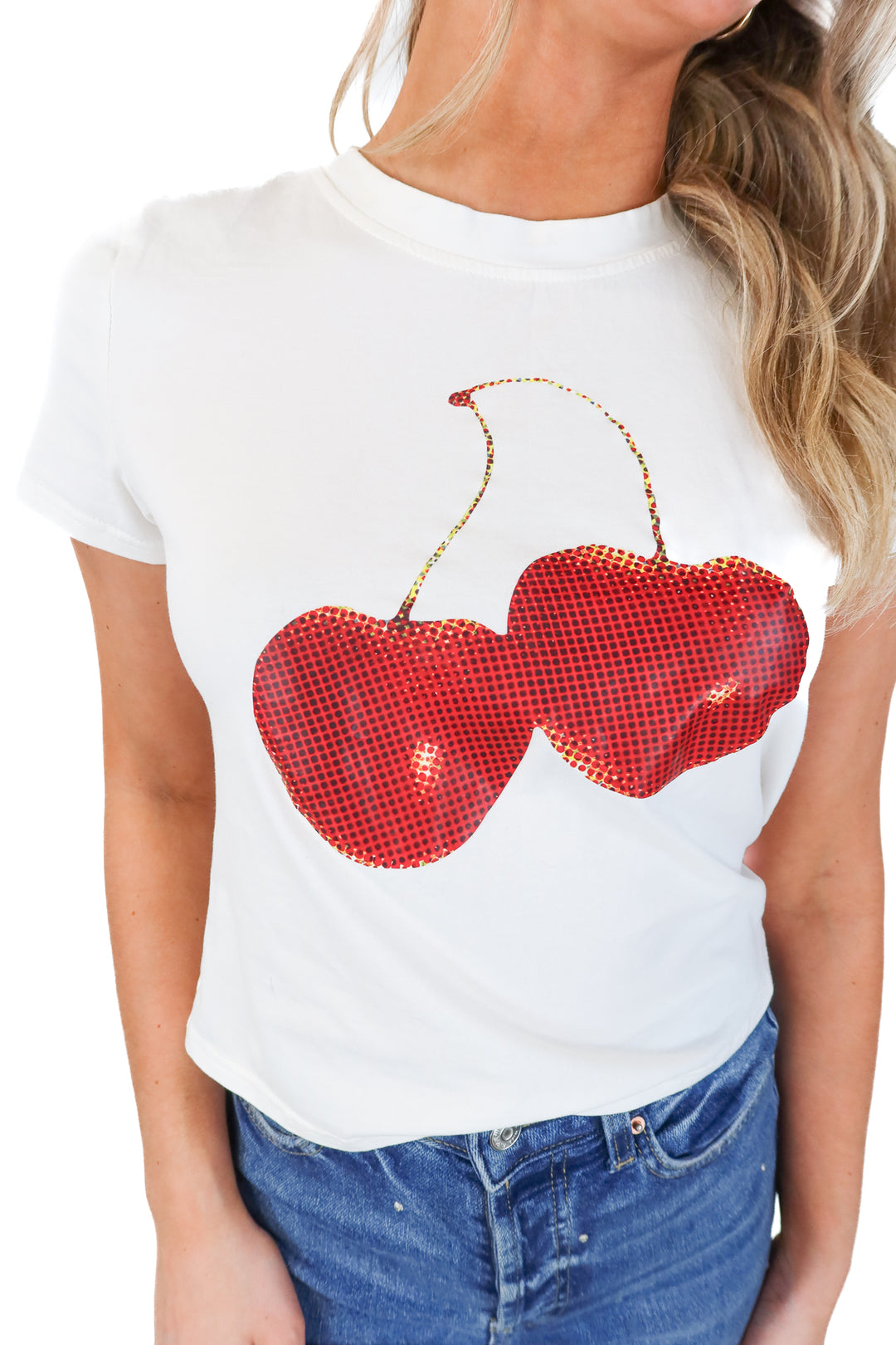White cherry graphic baby tee NWOT (S)