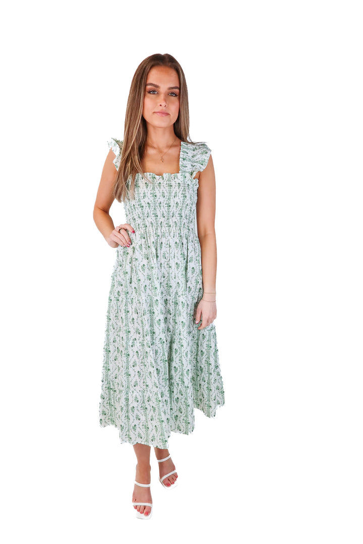 hill house green floral/stripe nap dress (xxs)
