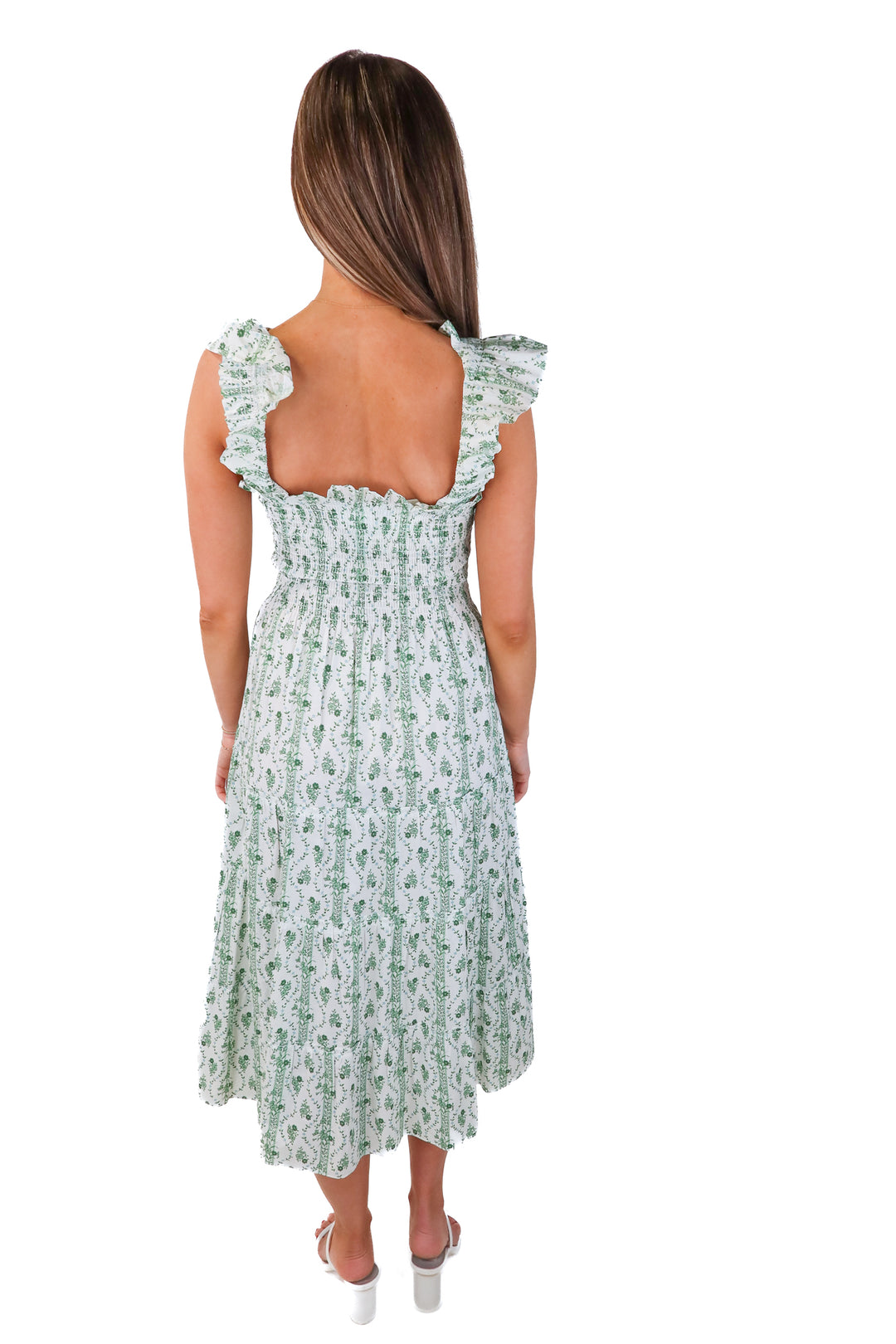 hill house green floral/stripe nap dress (xxs)