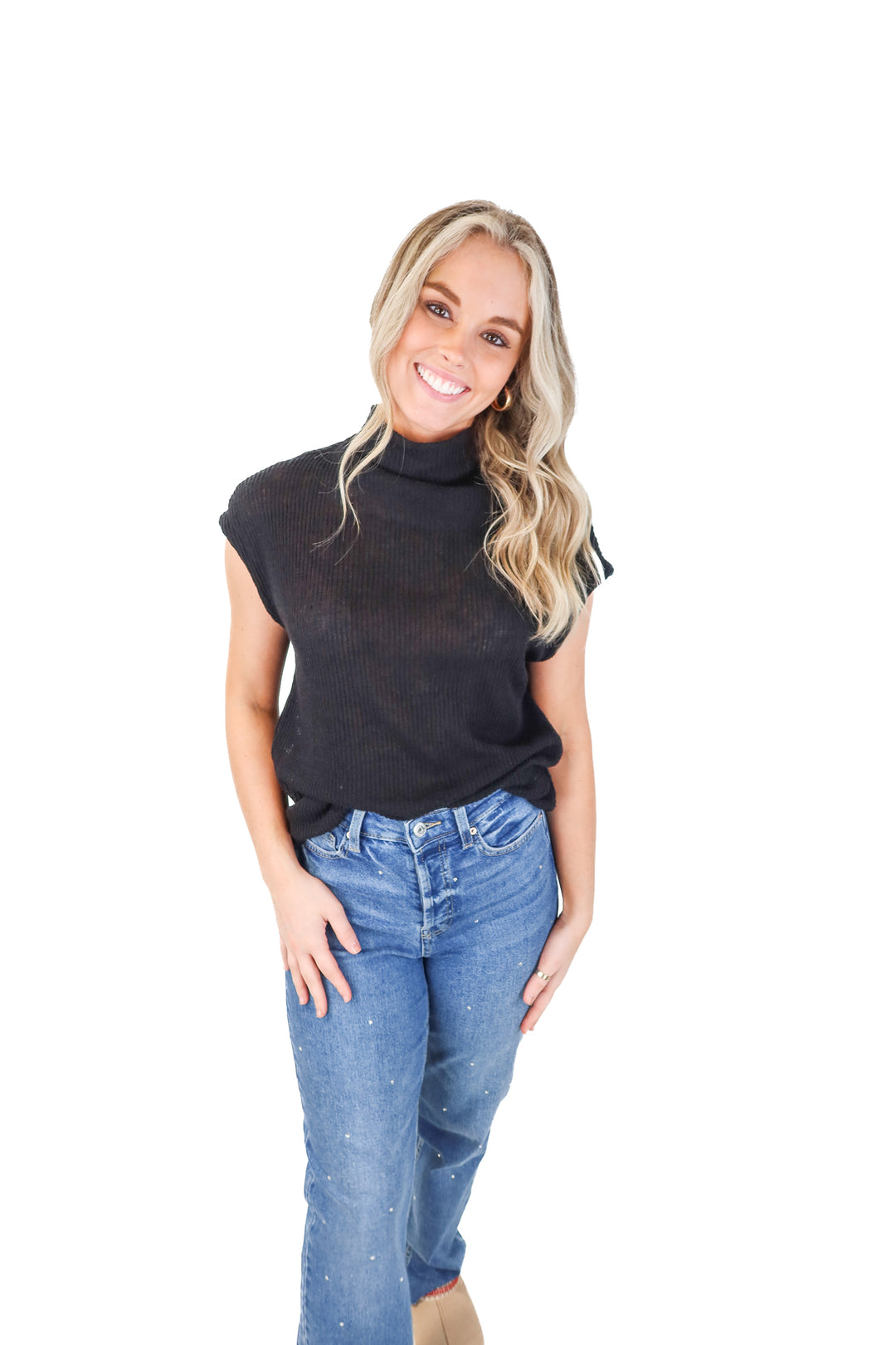 Gibsonlook Black knit mock-neck top NWT (S; retails for $59)