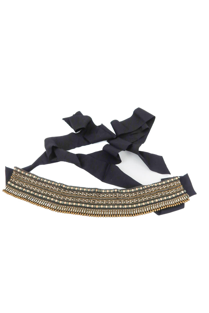 badgley mischka black beaded ribbon belt