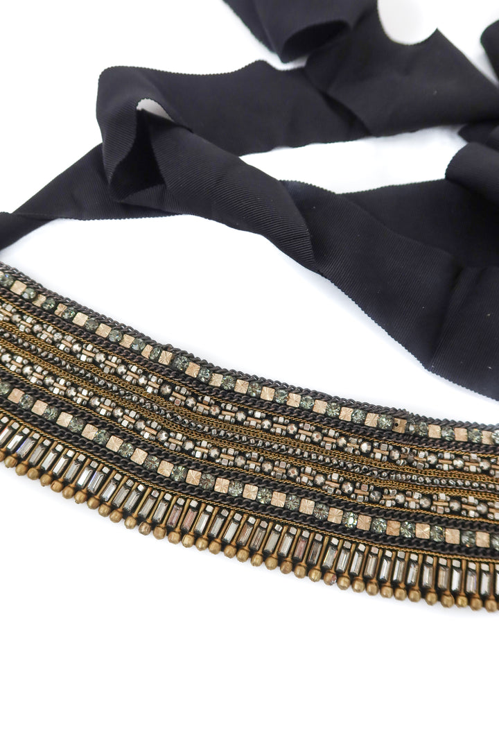 badgley mischka black beaded ribbon belt