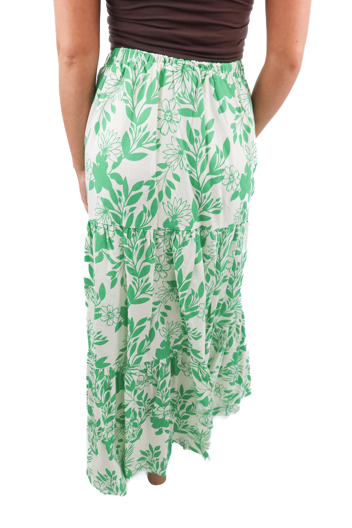 pink lily floral green maxi skirt (s)