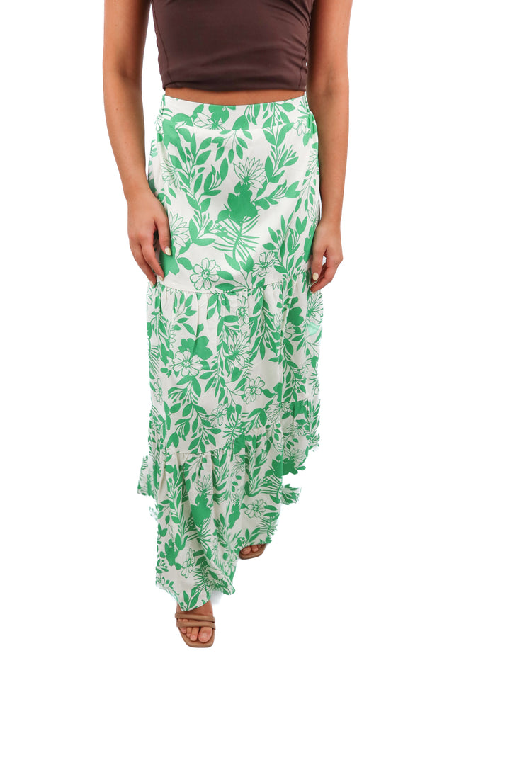 pink lily floral green maxi skirt (s)