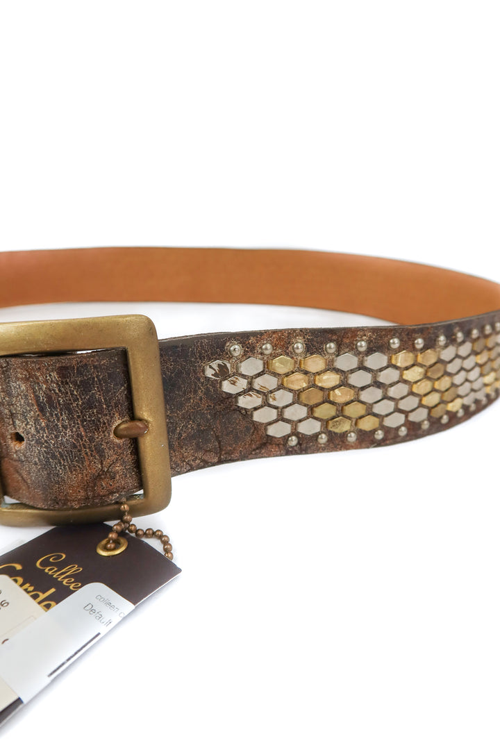 colleen cordero rustic brown studded belt NWT (36; retail $245)
