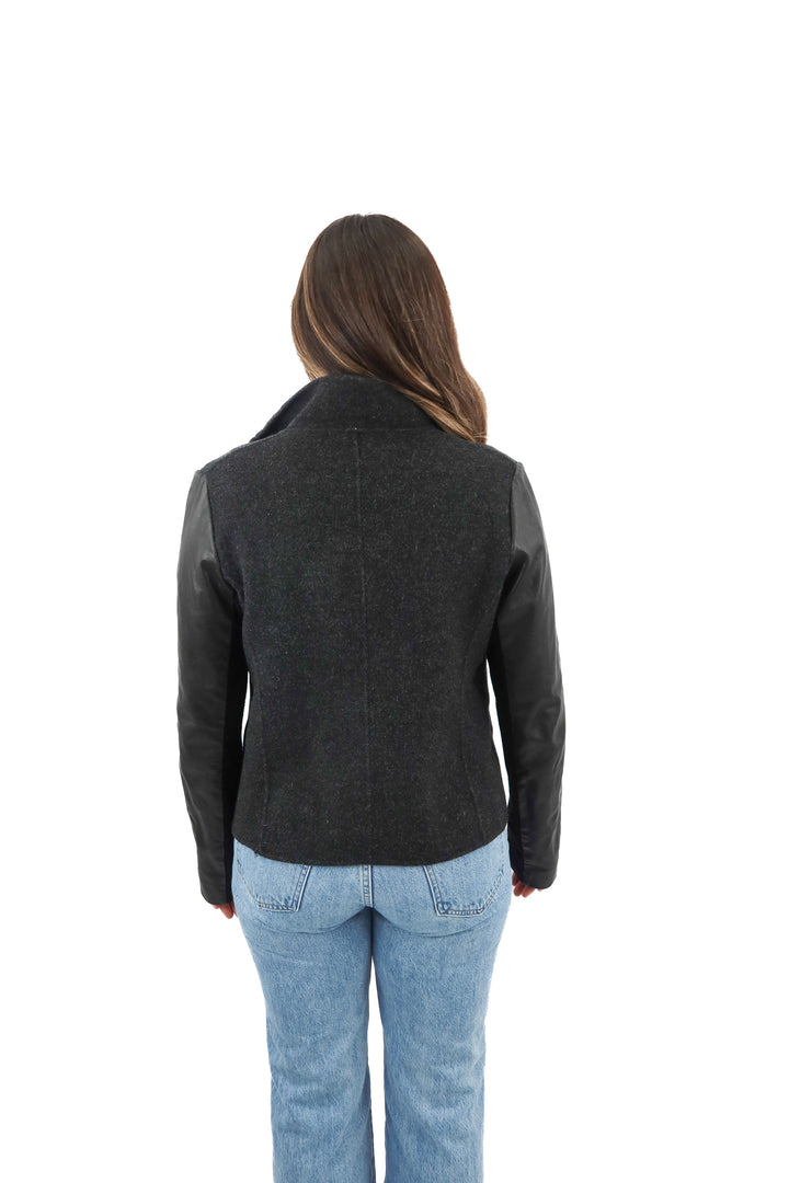 vince grey wool/leather jacket (L; retail $798)