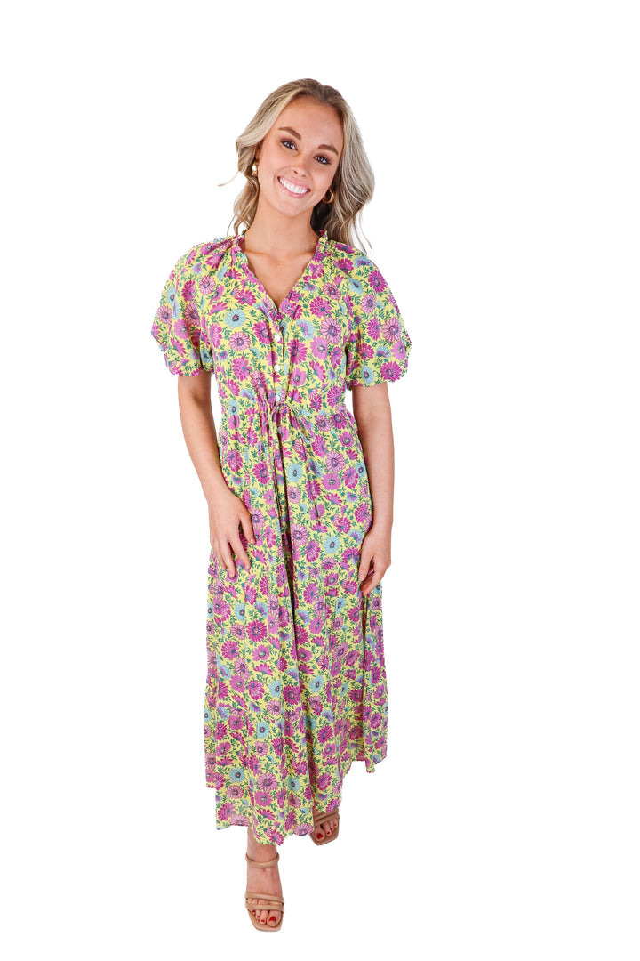 banjanan yellow/purple floral dress (s)