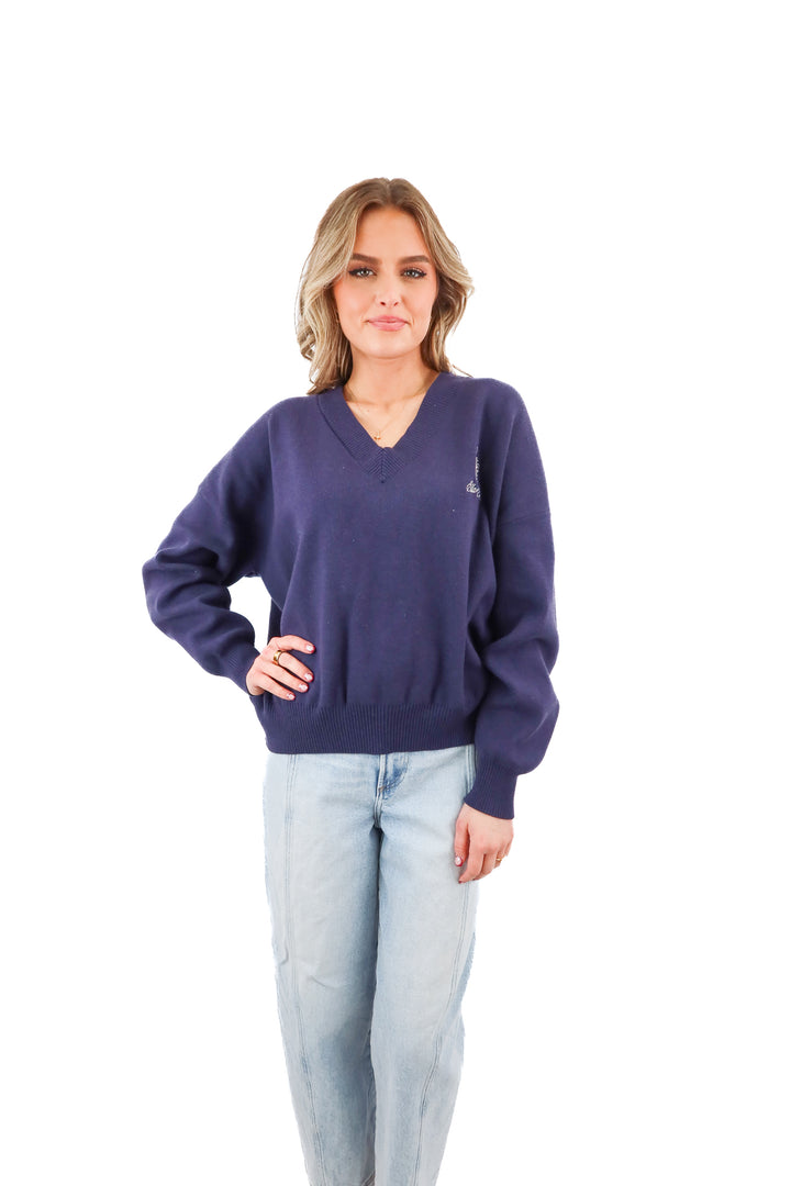 ellandemm navy vneck sweater (s/m; retail $78)