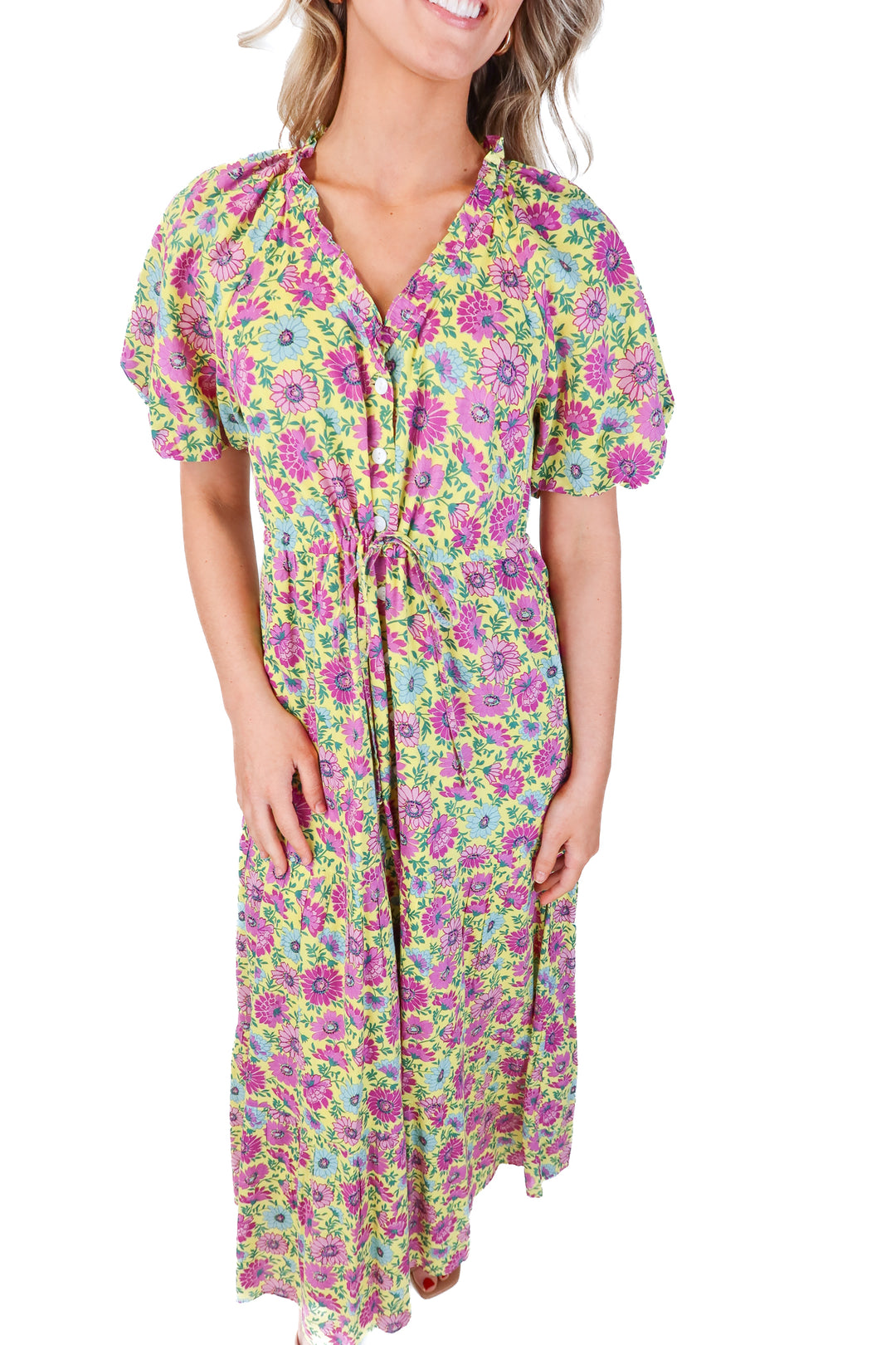 banjanan yellow/purple floral dress (s)