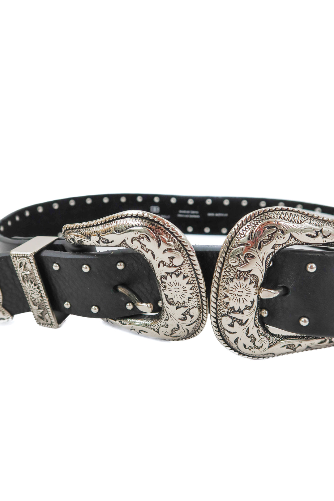 b-low the belt black/silver studded double buckle belt (m)
