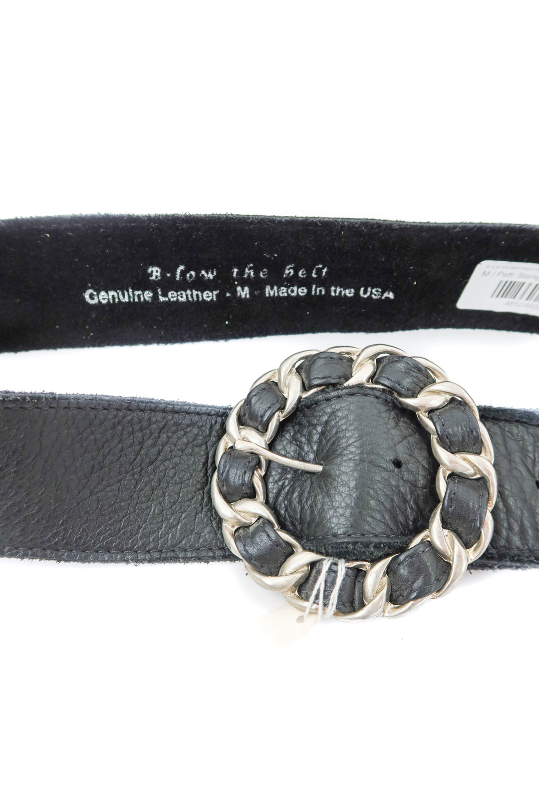 b-low the belt black leather circle buckle belt (m; retail $129)