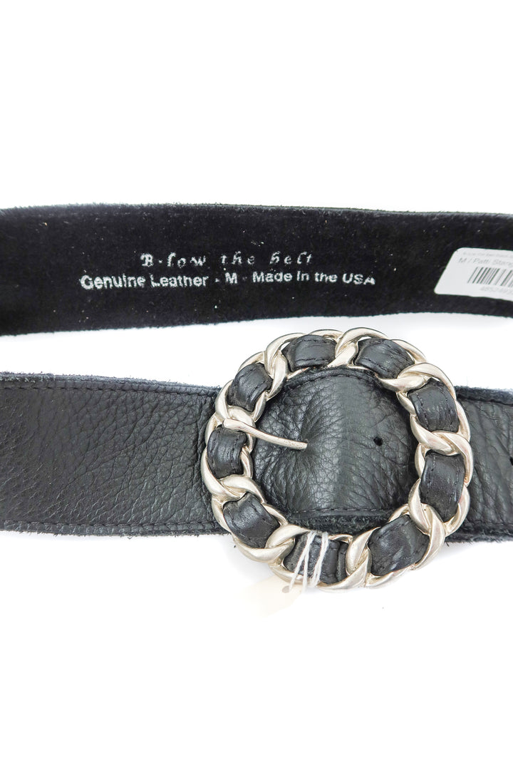b-low the belt black leather circle buckle belt (m; retail $129)