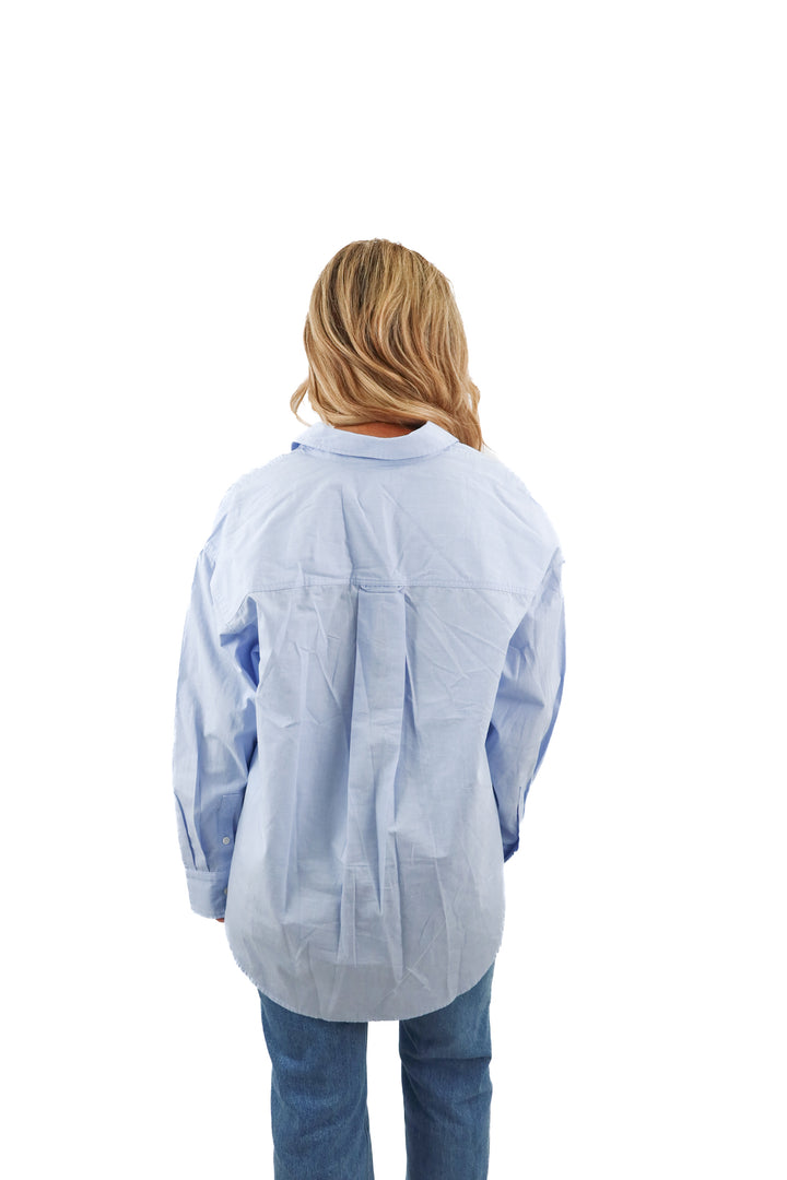 j. crew blue oversized button down top (S; retail $148)