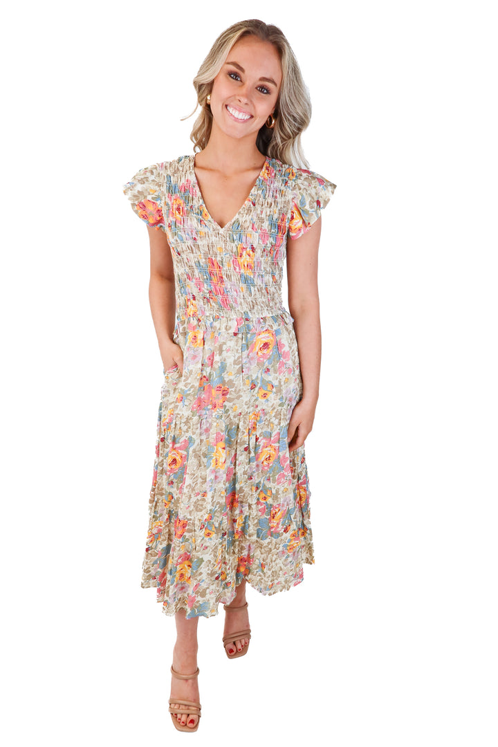 SEA smocked floral midi dress (2)