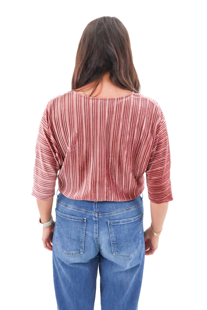 Karlie solid velvet wrap bodysuit in mauve nwt (M; retail $92)