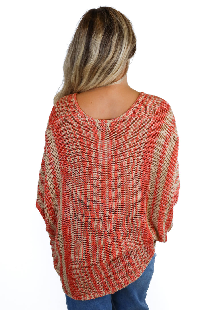 Wooden Ships coral/beige knit sweater (S/M; retail $146)