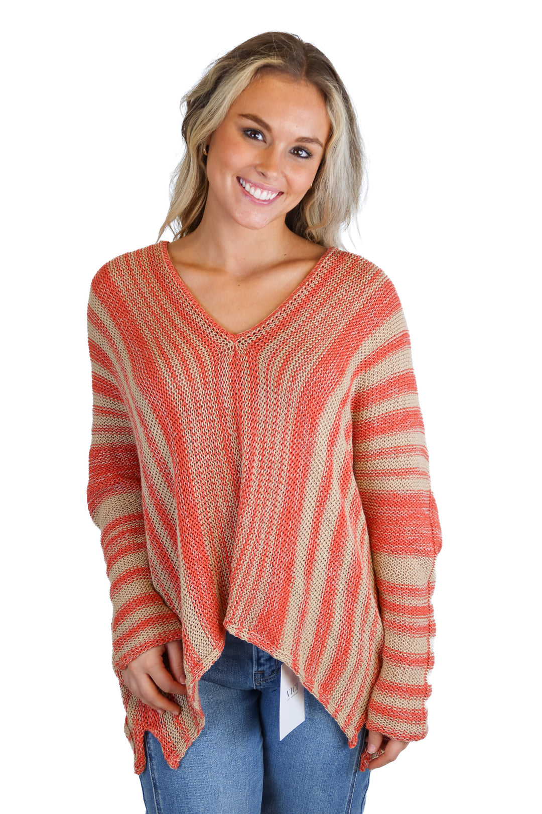 Wooden Ships coral/beige knit sweater (S/M; retail $146)