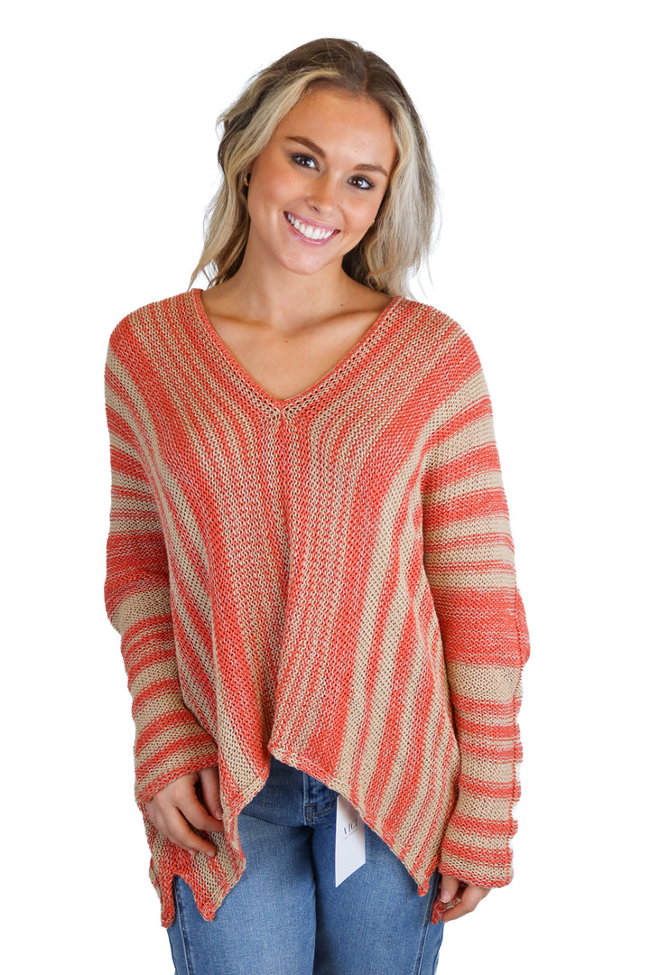 Wooden Ships coral/beige knit sweater (S/M; retail $146)