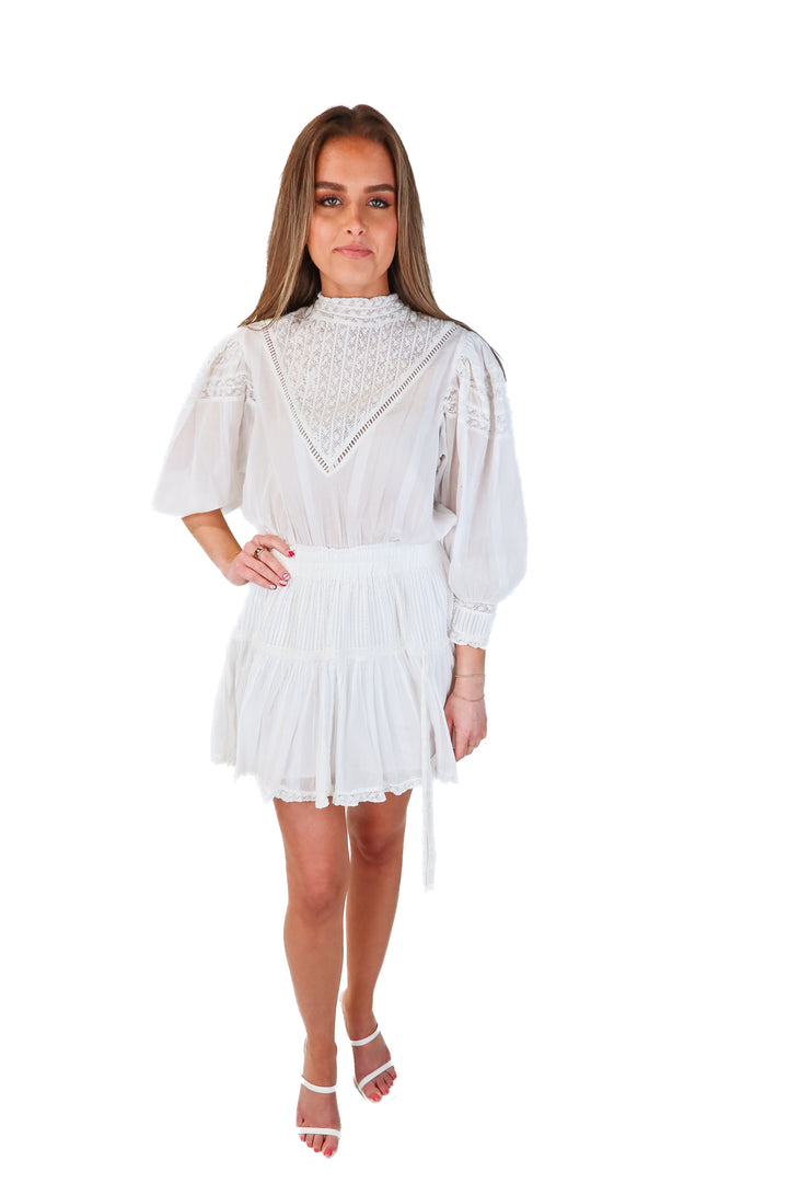 love shack fancy white textured mini dress (M; retail $395)