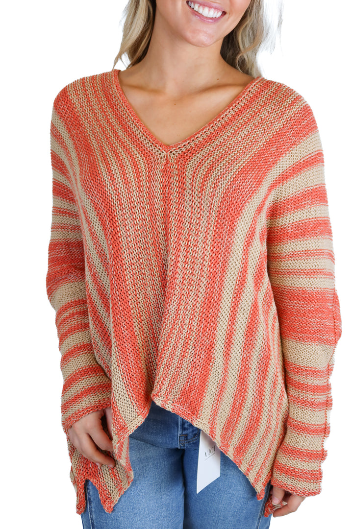 Wooden Ships coral/beige knit sweater (S/M; retail $146)
