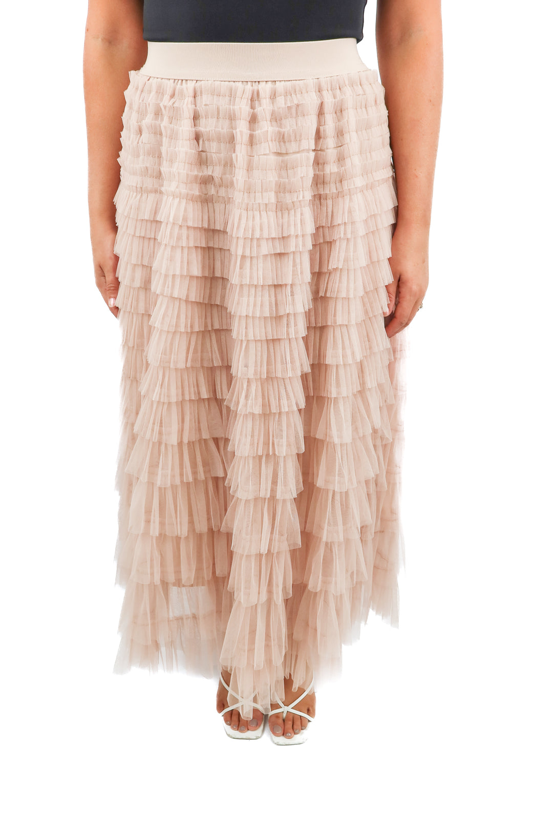 dusty rose tulle tiered maxi dress (S)