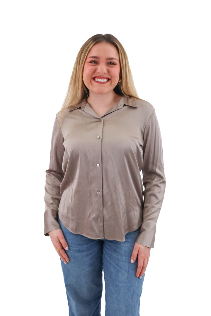 abercrombie & fitch taupe satin top (m; retail $70)