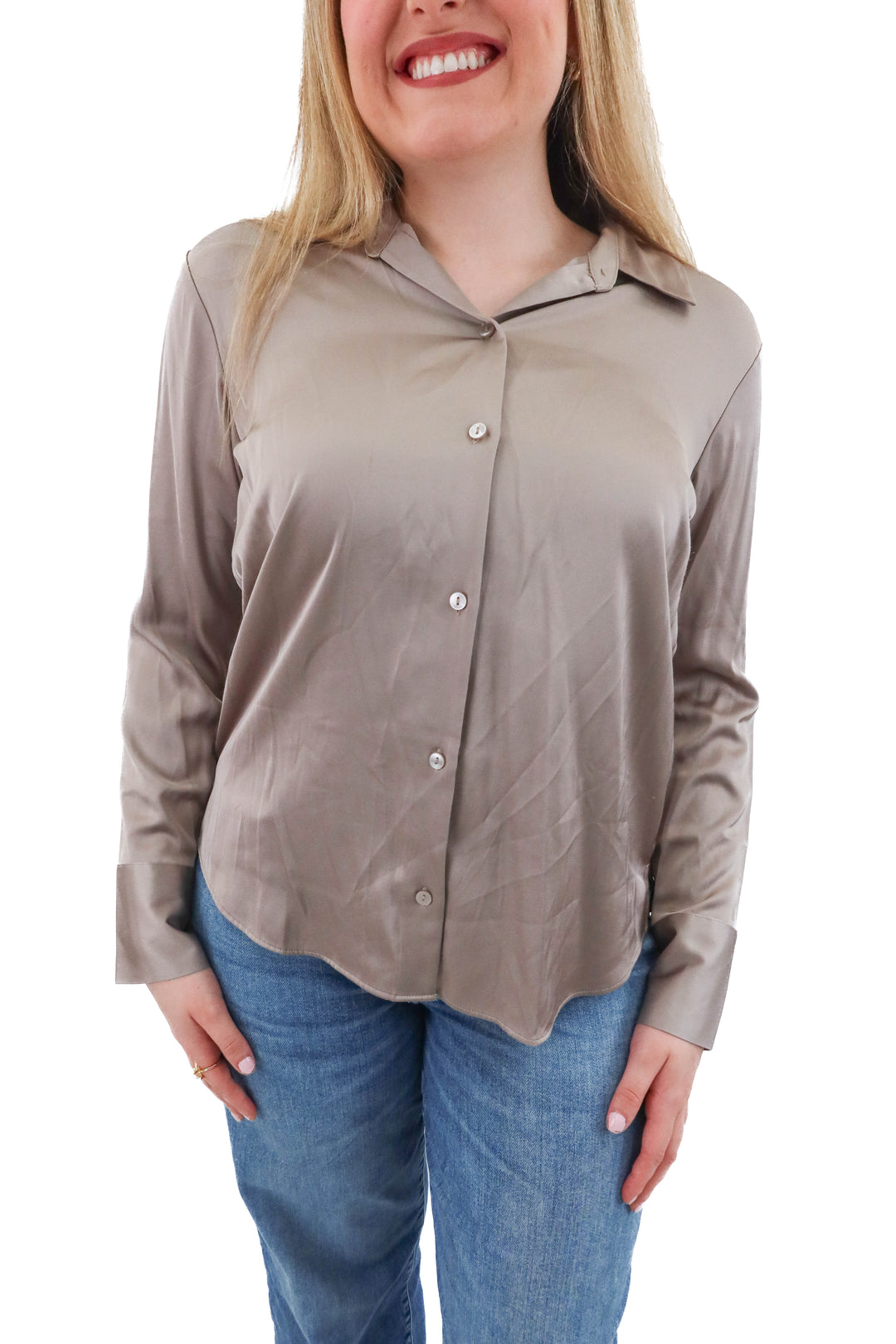 abercrombie & fitch taupe satin top (m; retail $70)