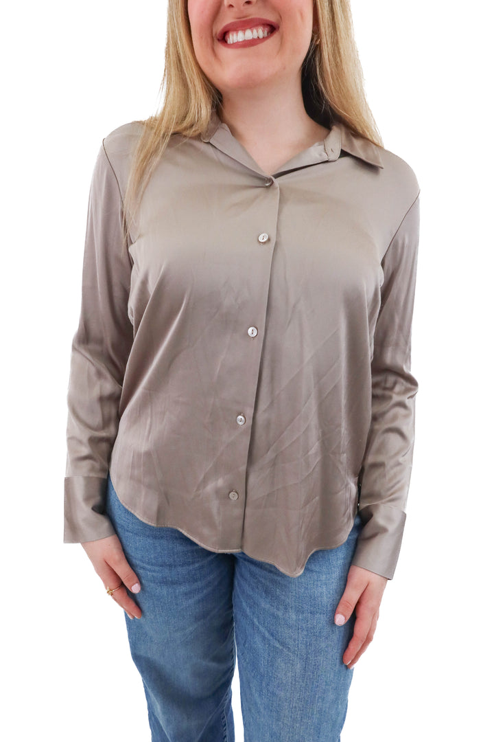 abercrombie & fitch taupe satin top (m; retail $70)
