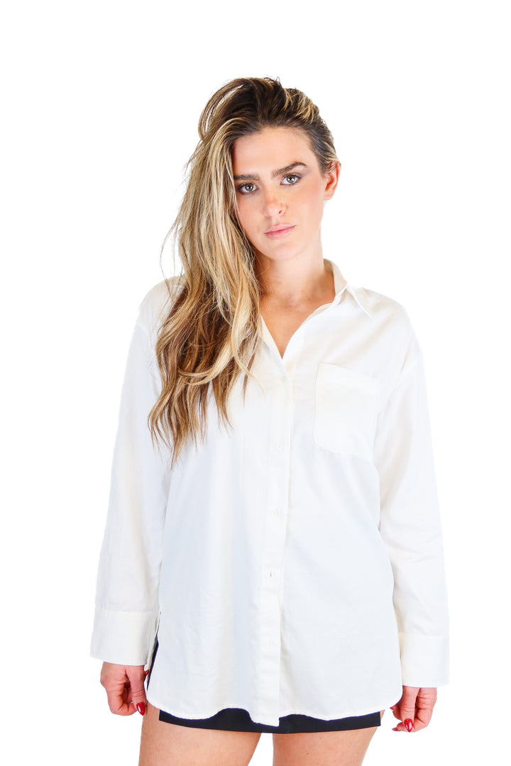 Able oversized white button down (XS; $128)