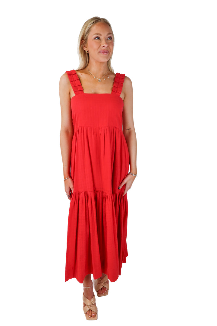 SOLD mirth coral tiered dress (s; retail $325)