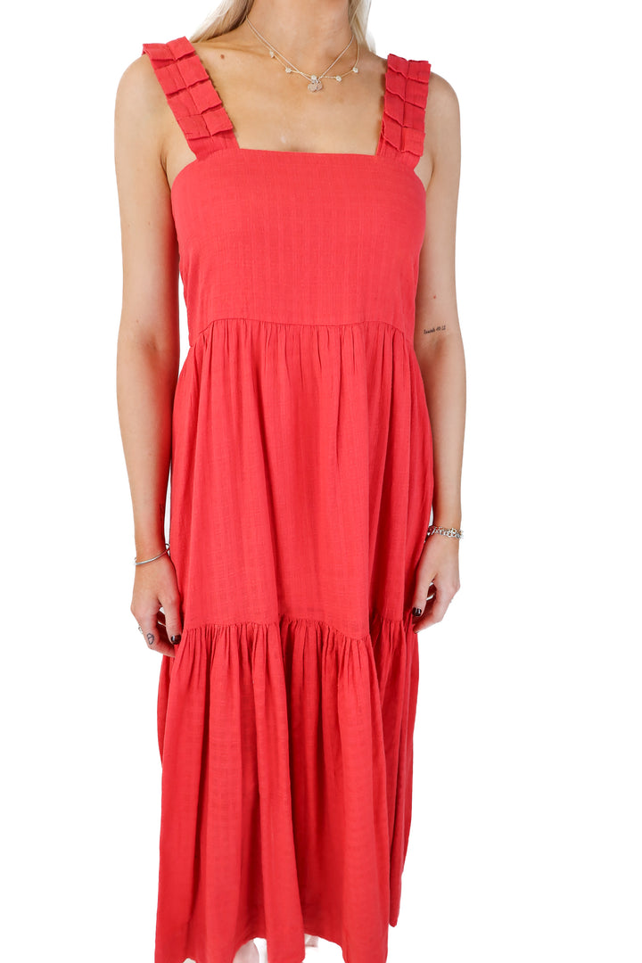 SOLD mirth coral tiered dress (s; retail $325)