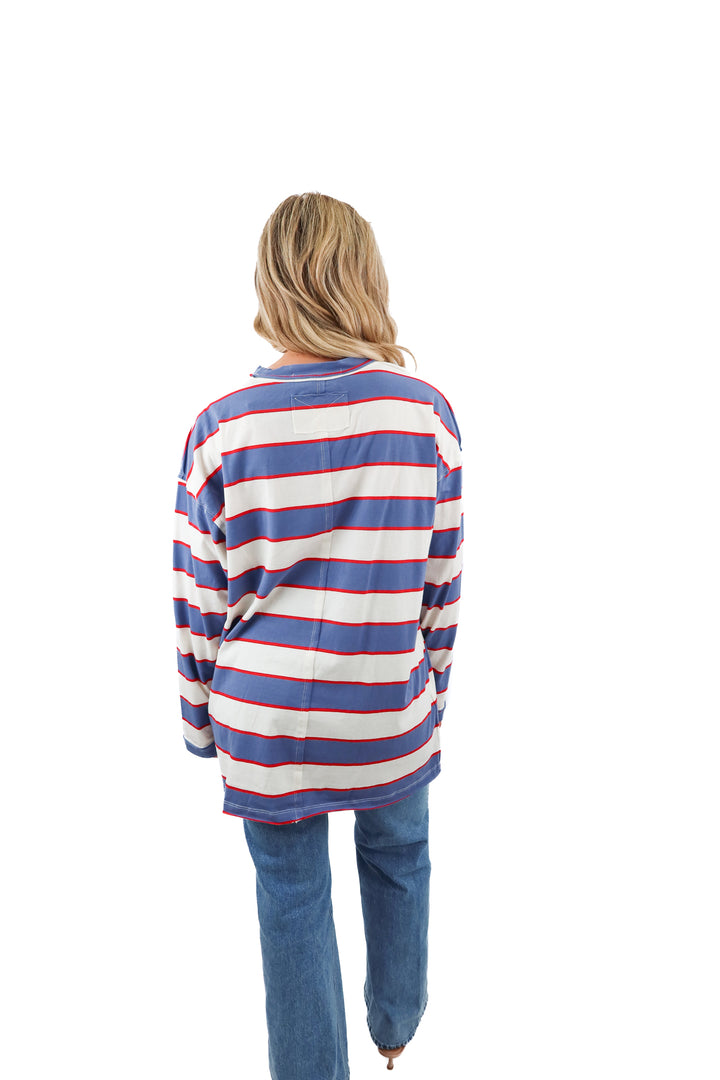 lioness horizon long sleeve dusty blue stripe NWT (XS)